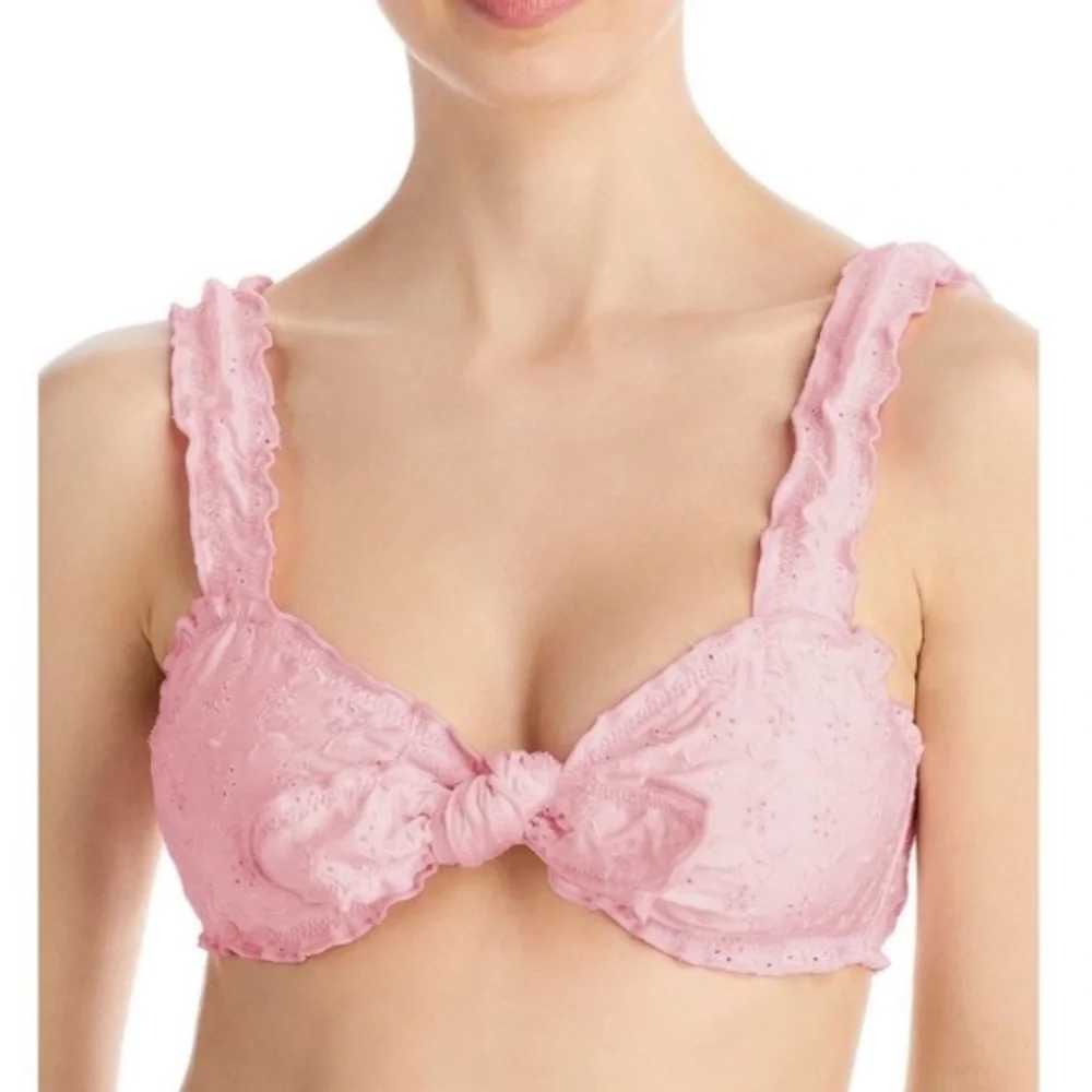 New Frankies Bikinis Colby Eyelet Shine Bikini Top Pink 31044